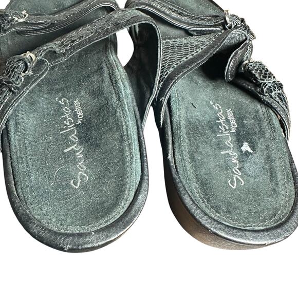 Aetrex Sandalistas Black Leather Sandals Adjustable Orthopedic Comfort Sz 8 1/2 - Picture 9 of 12